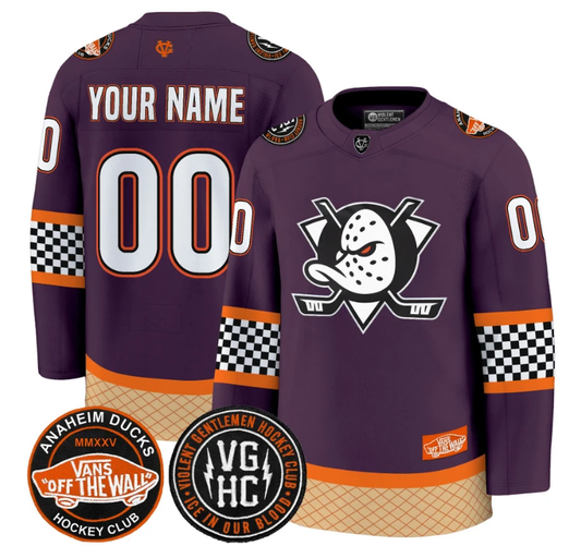 Custom Anaheim Ducks Jersey Checkerboard 2025 Premium All Stitched Purple by Hockey David