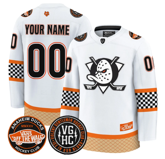 Custom Anaheim Ducks Jersey Checkerboard 2025 Premium All Stitched White by Hockey David