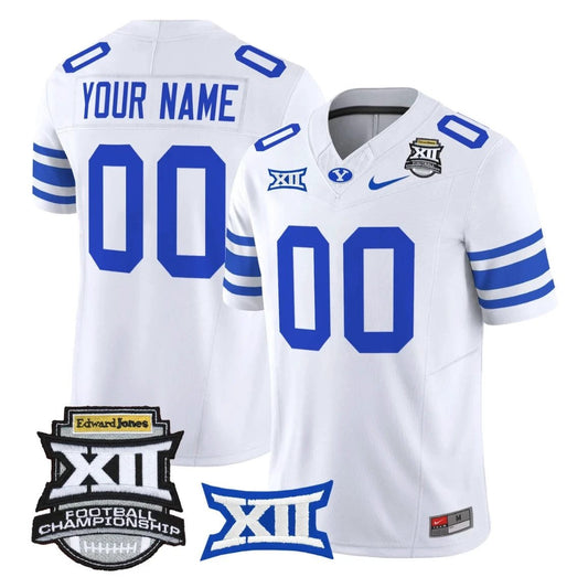 Custom BYU Cougars Jersey 2025 Big 12 Championship Vapor Stitched White by NCAA Football Jersey