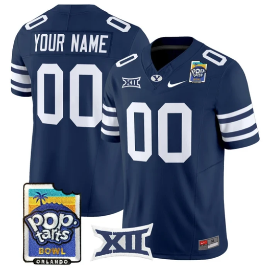 Custom BYU Cougars Jersey Name, Number 2025 Pop-Tarts Patch Stitched Navy by NCAA Football Jersey