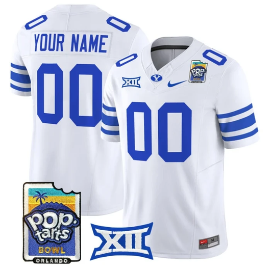 Custom BYU Cougars Jersey Name, Number 2025 Pop-Tarts Patch Stitched White by NCAA Football Jersey