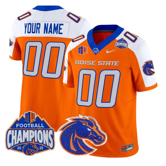 Custom Boise State Broncos Jersey 2025 Mountain West Champions Stitched Orange Alternate by NCAA Football Jersey