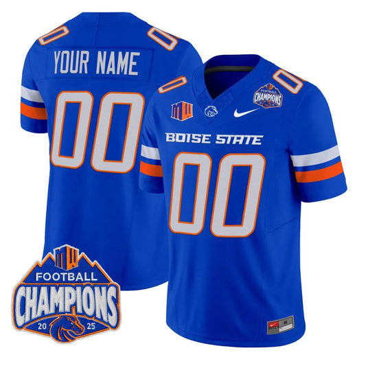 Custom Boise State Broncos Jersey 2025 Mountain West Champions Stitched Royal by NCAA Football Jersey