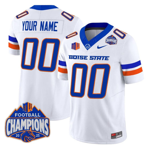 Custom Boise State Broncos Jersey 2025 Mountain West Champions Stitched White by NCAA Football Jersey