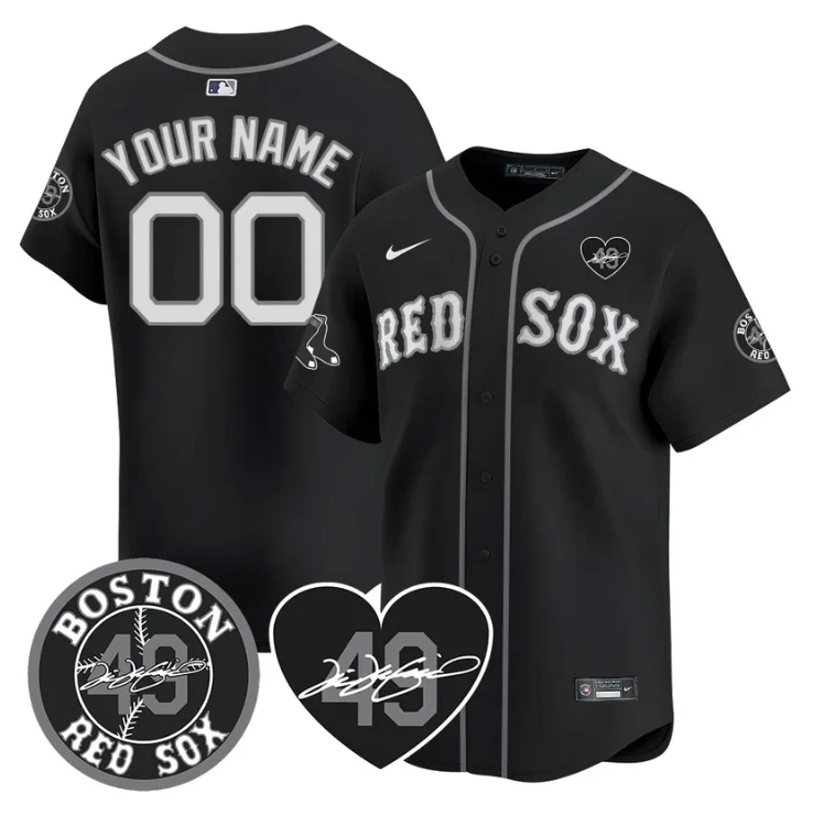 Custom Boston Red Sox Jersey Tim Wakefield Memorial Patch Stitched Black by My Store