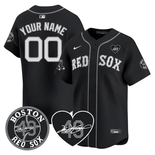 Custom Boston Red Sox Jersey Tim Wakefield Memorial Patch Stitched Black by My Store