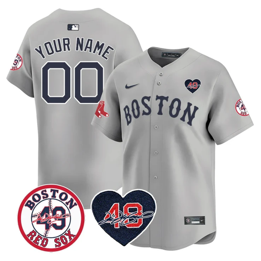 Custom Boston Red Sox Jersey Tim Wakefield Memorial Patch Stitched Gray by My Store