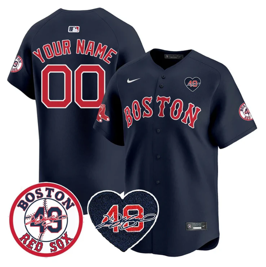 Custom Boston Red Sox Jersey Tim Wakefield Memorial Patch Stitched Navy by My Store