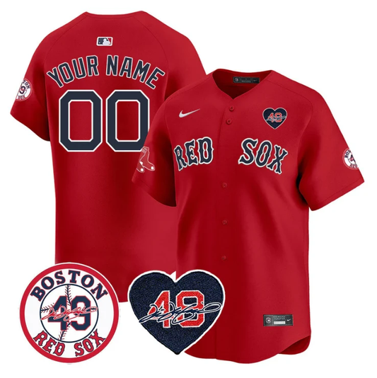 Custom Boston Red Sox Jersey Tim Wakefield Memorial Patch Stitched Red by My Store