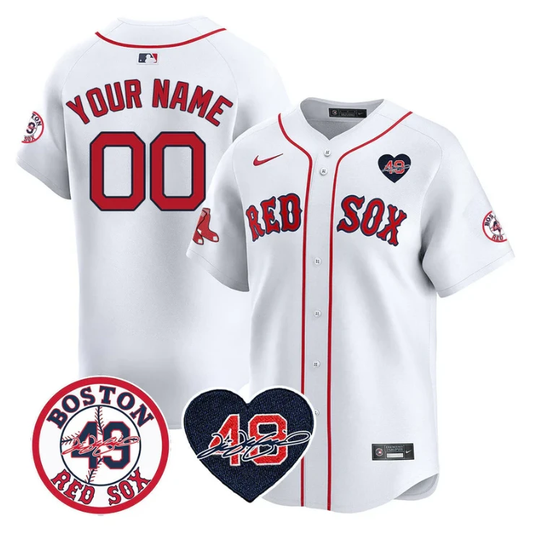 Custom Boston Red Sox Jersey Tim Wakefield Memorial Patch Stitched White by My Store