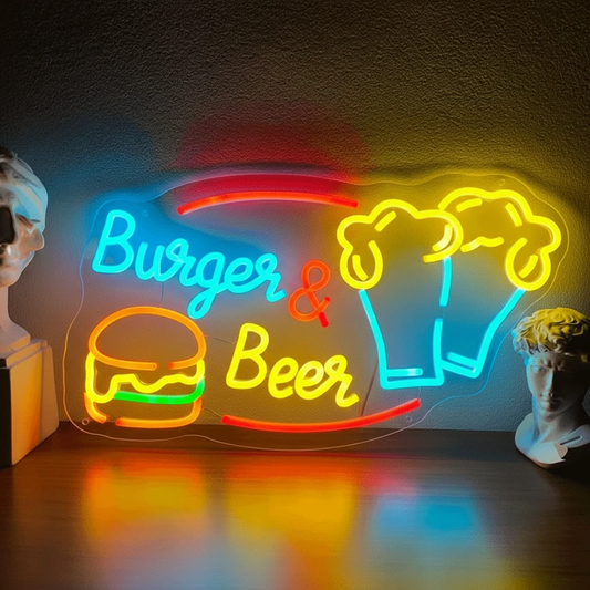 Custom Burger And Beer Neon Sign Fast Food Neon Light by Neonchics