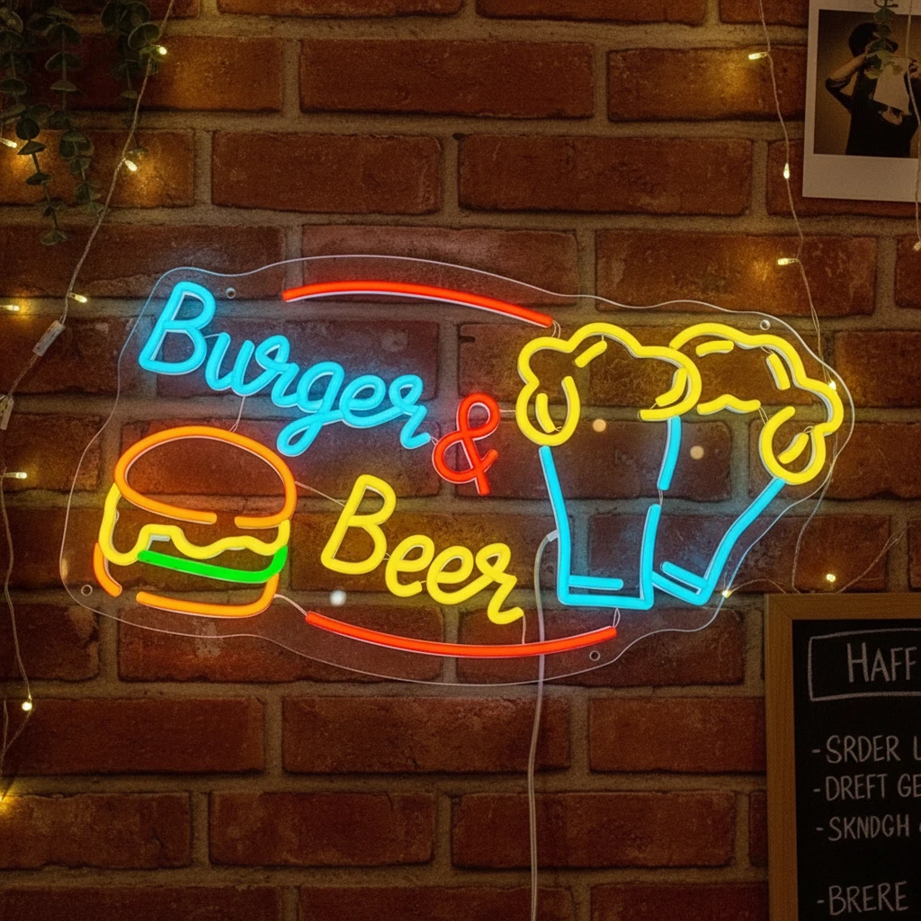 Custom Burger And Beer Neon Sign Fast Food Neon Light by Neonchics
