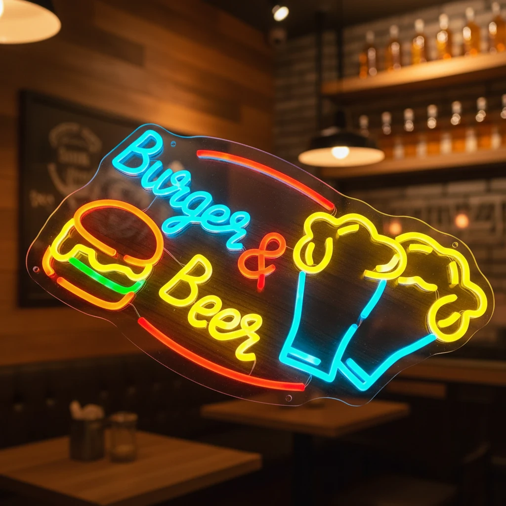 Custom Burger And Beer Neon Sign Fast Food Neon Light by Neonchics