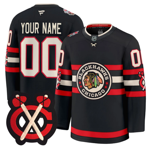 Custom Chicago Blackhawks Jersey Winter Classic Patch Premium All Stitched Black by Hockey David