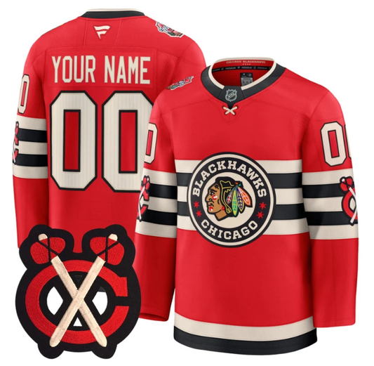 Custom Chicago Blackhawks Jersey Winter Classic Patch Premium All Stitched Red by Hockey David