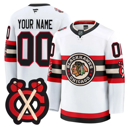 Custom Chicago Blackhawks Jersey Winter Classic Patch Premium All Stitched White by Hockey David