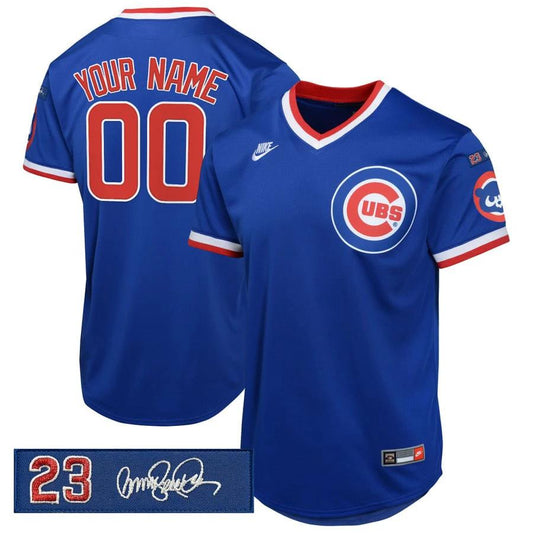 Custom Chicago Cubs Jersey Ryne Sandberg Tribute Patch Stitched Royal by My Store
