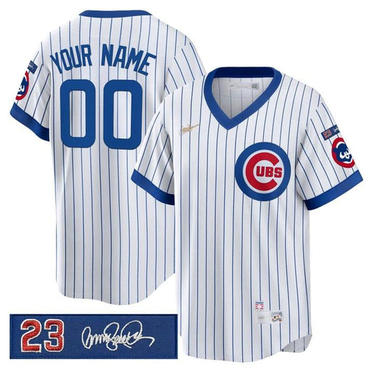 Custom Chicago Cubs Jersey Ryne Sandberg Tribute Patch Stitched Stripes by My Store