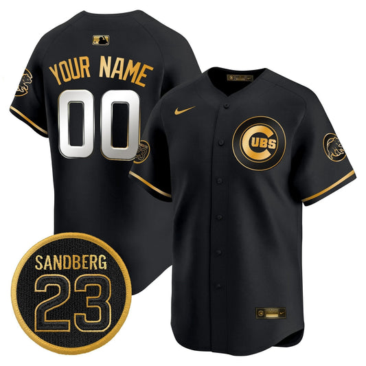 Custom Chicago Cubs Jersey Ryne Sandberg Tribute Stitched Black Gold by My Store