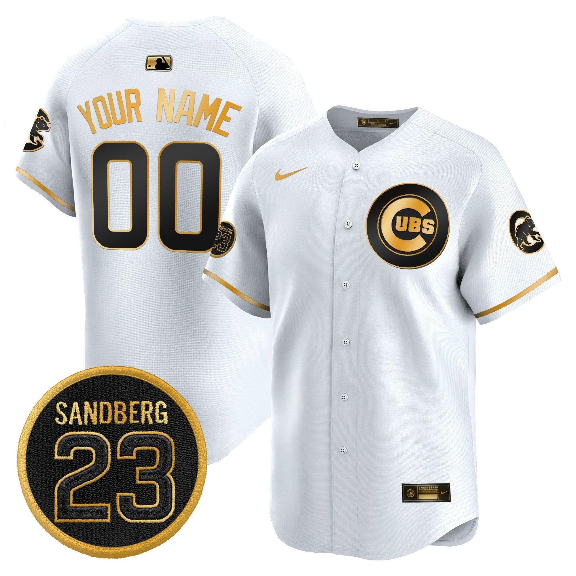 Custom Chicago Cubs Jersey Ryne Sandberg Tribute Stitched White Gold by My Store