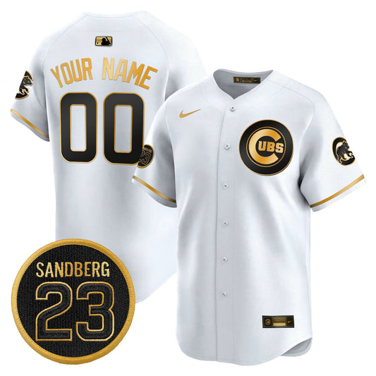Custom Chicago Cubs Jersey Ryne Sandberg Tribute Stitched White Gold by My Store
