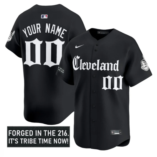 Custom Cleveland Indians Jersey Gothic Iron Edition Stitched Black by My Store