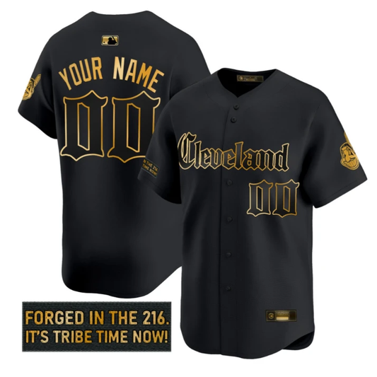 Custom Cleveland Indians Jersey Gothic Iron Edition Stitched Black Gold by My Store