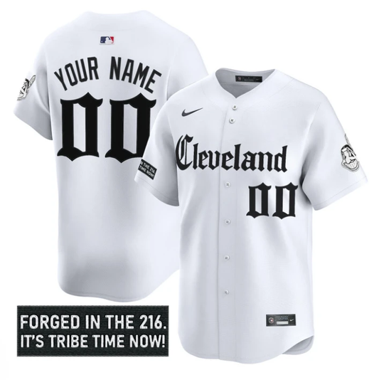 Custom Cleveland Indians Jersey Gothic Iron Edition Stitched White by My Store
