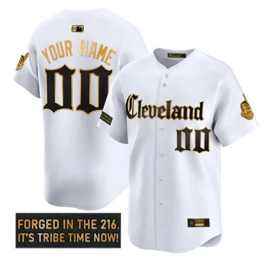 Custom Cleveland Indians Jersey Gothic Iron Edition Stitched White Gold by My Store