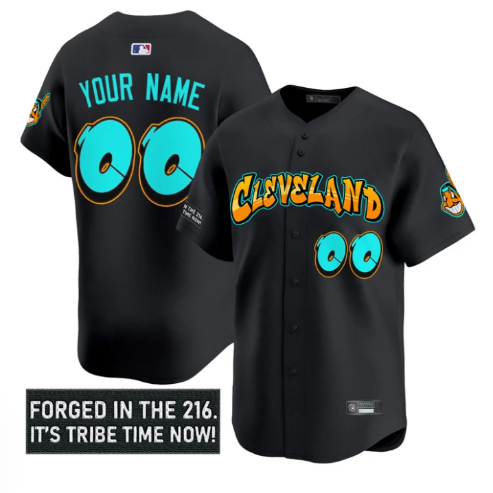 Custom Cleveland Indians Jersey Graffiti 216 Ink Edition Stitched Black by My Store