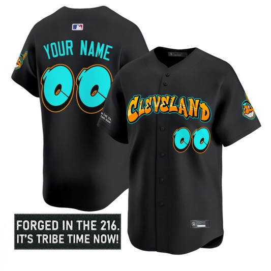 Custom Cleveland Indians Jersey Graffiti 216 Ink Edition Stitched Black by My Store