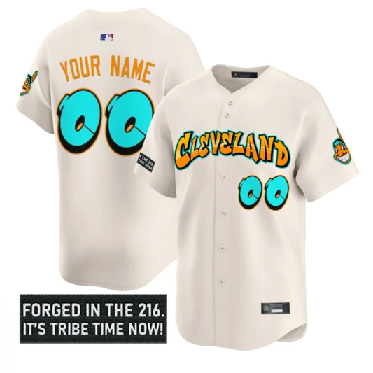 Custom Cleveland Indians Jersey Graffiti 216 Ink Edition Stitched Cream by My Store