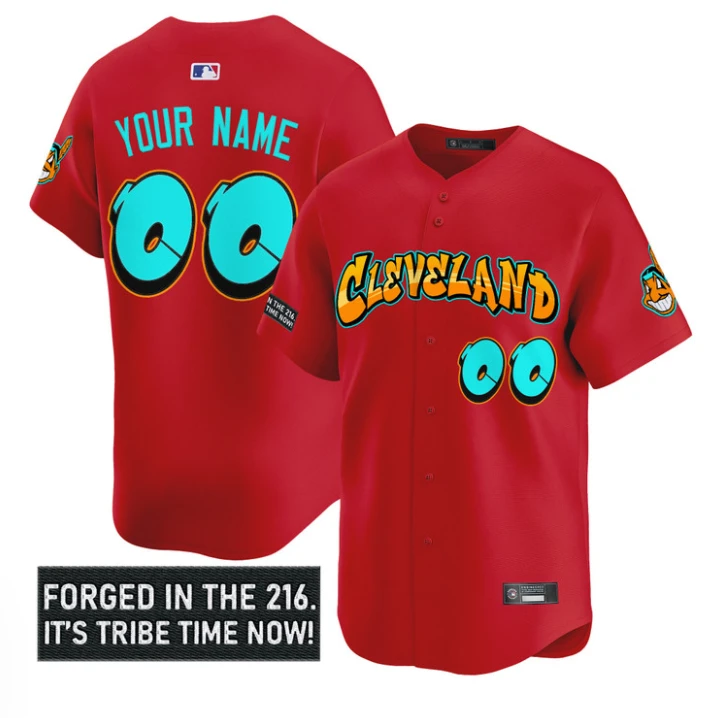 Custom Cleveland Indians Jersey Graffiti 216 Ink Edition Stitched Red by My Store
