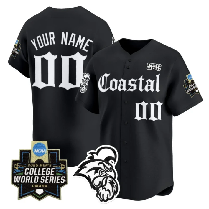 Custom Coastal Carolina Jersey 2025 World Series Gothic Edition Stitched Black by My Store