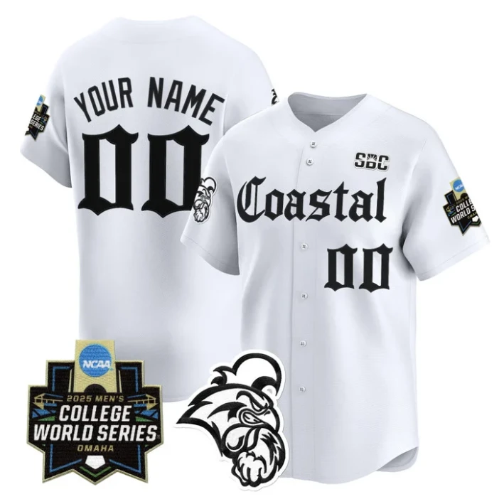 Custom Coastal Carolina Jersey 2025 World Series Gothic Edition Stitched White by My Store