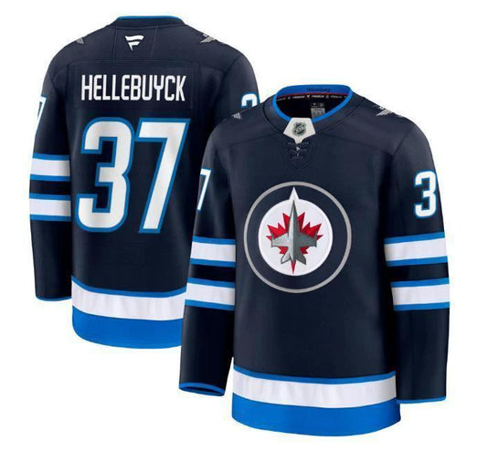 Custom Connor Hellebuyck Jets Jersey - Navy All Stitched by Hockey David