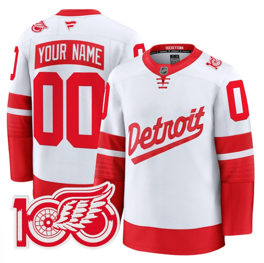 Custom Detroit Red Wings Jersey 100th Anniversary Premium Stitched Stadium by Hockey David