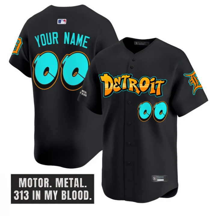 Custom Detroit Tigers Jersey Graffiti Motor City Edition Stitched Black by My Store