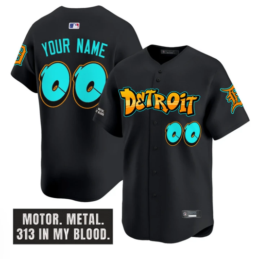 Custom Detroit Tigers Jersey Graffiti Motor City Edition Stitched Black by My Store