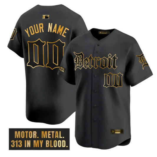 Custom Detroit Tigers Jersey Motor Gothic Edition Stitched Black Gold by My Store