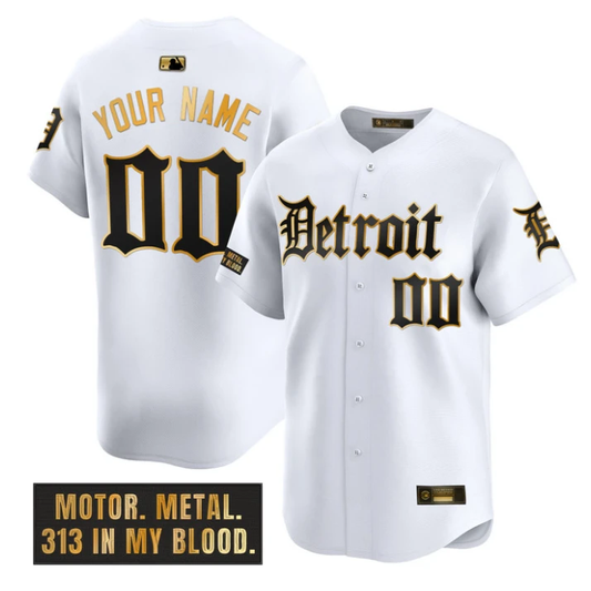 Custom Detroit Tigers Jersey Motor Gothic Edition Stitched White Gold by My Store