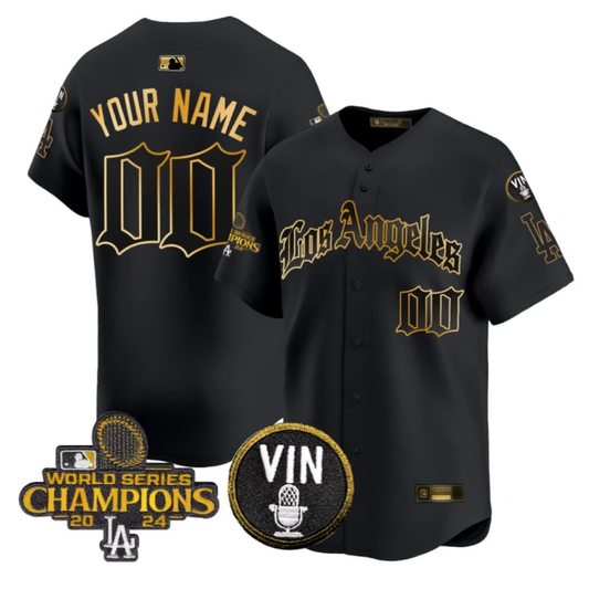 Custom Dodgers Jersey Name, Number 2025 LA Gothic Style Stitched Black Gold by My Store