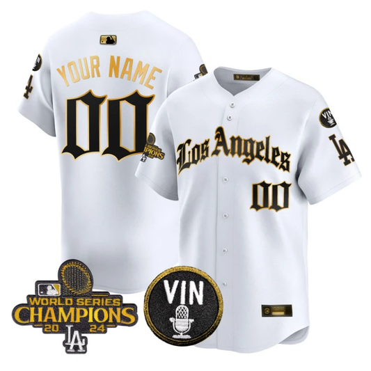 Custom Dodgers Jersey Name, Number 2025 LA Gothic Style Stitched White Gold by My Store