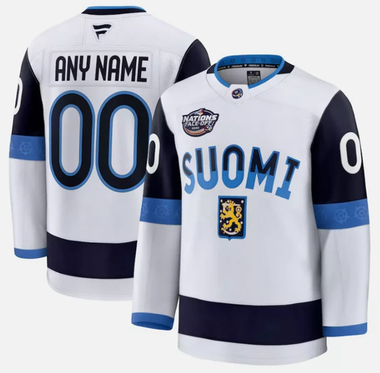 Custom Finland Hockey Jersey Name, Number White 2025 4 Nations Face-Off Stitched by Hockey David