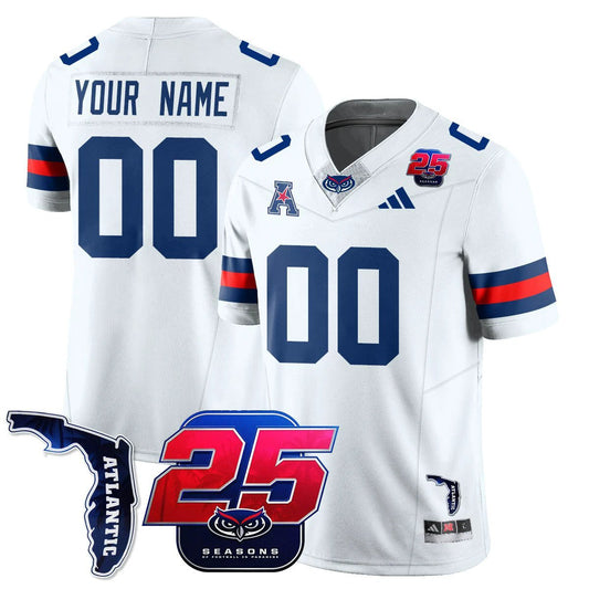 Custom Florida Atlantic Football Jersey Name, Number 25th Season Stitched White by My Store NCAA Football Jerseys