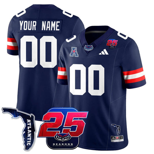 Custom Florida Atlantic Football Jersey Name, Number 25th Season Stitched Navy by NCAA Football Jersey
