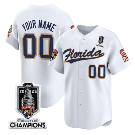 Custom Florida Panthers Baseball Jersey 2025 Stanley Cup Champions White by My Store