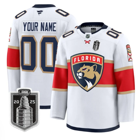 Custom Florida Panthers Jersey 2025 Stanley Cup Final Premium Stitched White by Hockey David