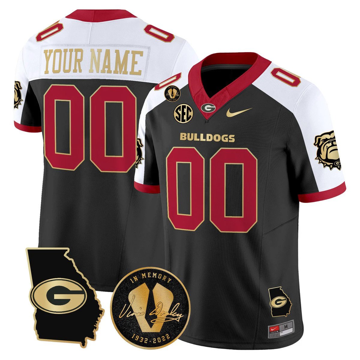Custom Georgia Bulldogs Jersey 2025 Georgia Map, Vince Dooley Patch Alternate by My Store NCAA Football Jerseys