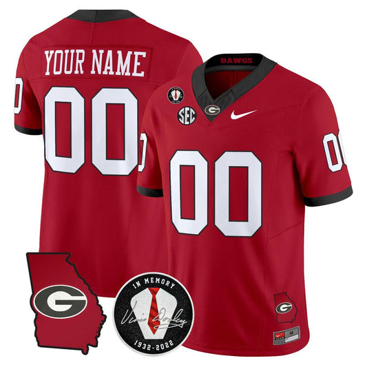 Custom Georgia Bulldogs Jersey 2025 Georgia Map, Vince Dooley Patch Red by My Store NCAA Football Jerseys